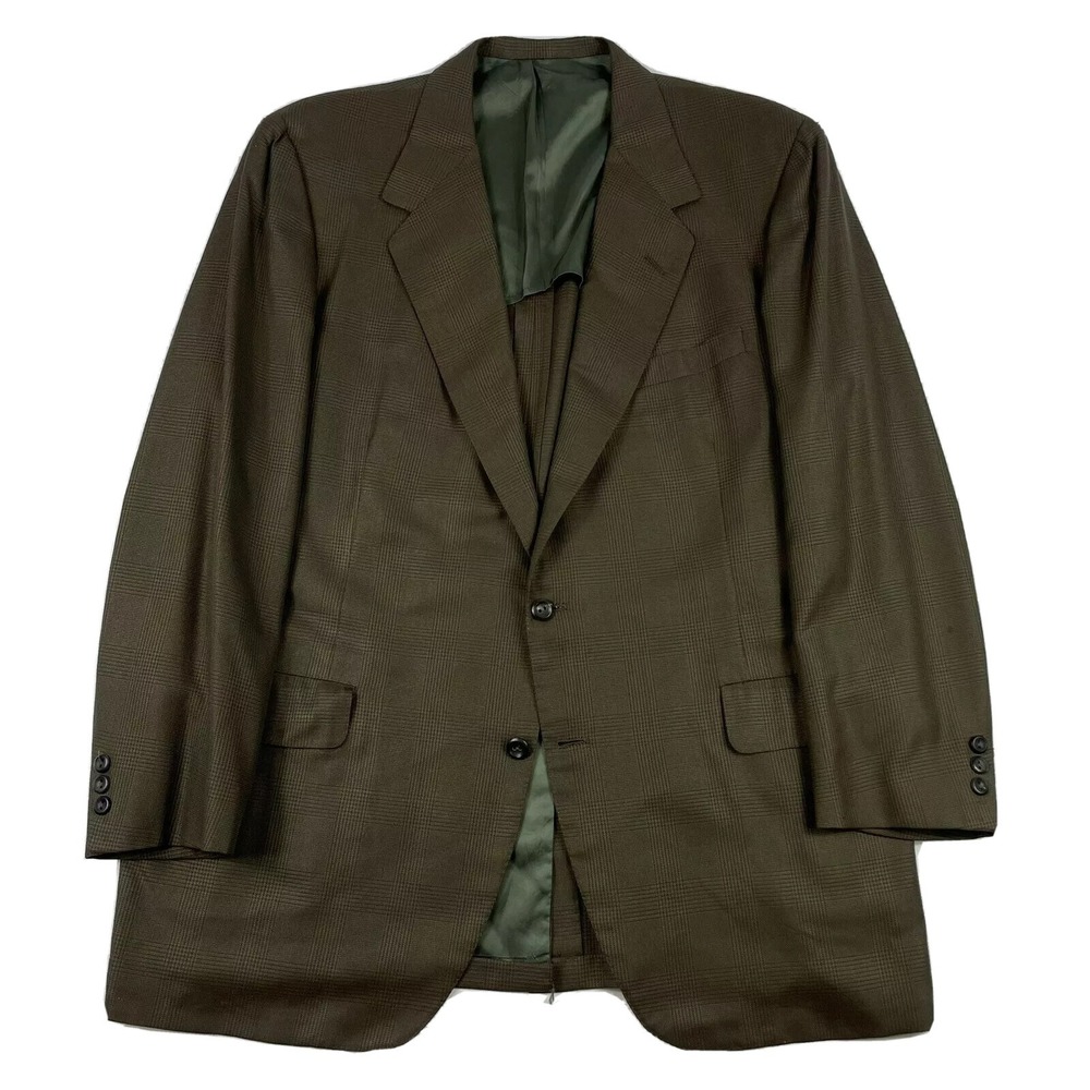 Oxxford Clothes Brown Mens Wool 2 Button Blazer Jacket 44L Plaid Long